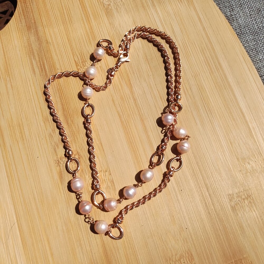 Honora Bronze Italy Genuine Pink Pearl Necklace, Rose Gold Finish, 36" Long. - Picture 12 of 14